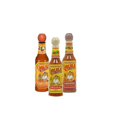 Cholula Hot Mexican Sauce 150ml - Original Chipotle & Chili Garlic - Pack of 3