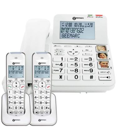 Geemarc Amplidect 295 Combi Twin - Corded Phone + Twin Cordless Handset - Loud Home Phone System with Big Buttons Amplified Ringer Indicator & Locator - Hearing Aid Compatible - T-coil