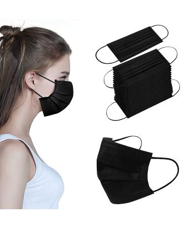 100PCS Black Disposable Face Masks with 3 Layer Protection and Adjustable Ear Loops - Buy Online on GoSupps.com