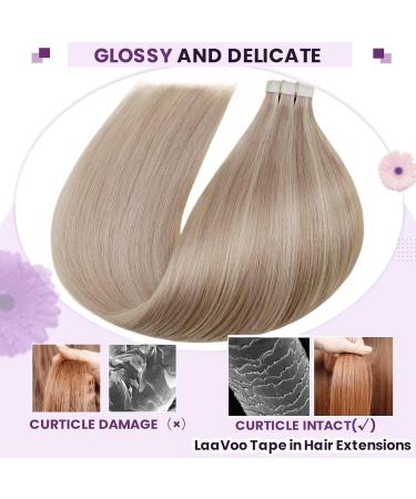 LaaVoo 55cm Tape In Real Hair Extensions - Ash & Light Blonde Highlights 20pcs 50g Remy Seamless Hair Extensions #P18/613 - Buy Online on GoSupps.com