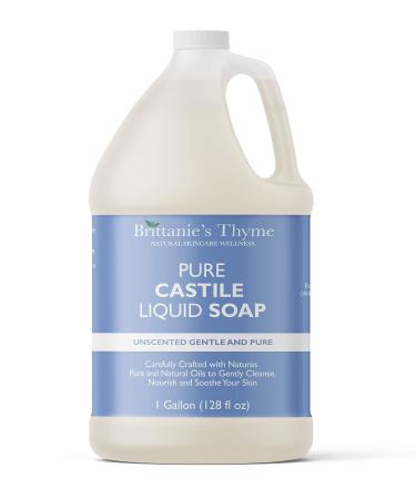 Brittanie's Thyme Pure Organic Olive Oil Castile Liquid Soap Refill  1 Gallon | Vegan & Gluten Free Non-GMO  For Face  Body Wash  Dishes  Pets & Laundry