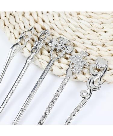 14 Pack Vintage Retro Chinese Japanese Silver Hair Sticks Pins Picks - Decorative Hair Accessories for Women - Buy Online on GoSupps.com