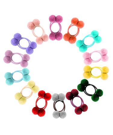 Yolev 28 Pcs Pom Pom Hair Ties for Girls Hair Band Fur Ball Fluffy Ponytail Holders for Women Girl Kids Hair Accessories