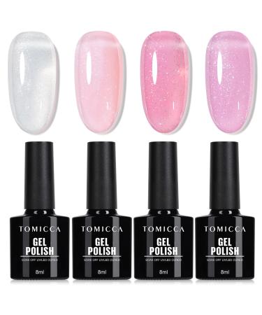 TOMICCA Shimmer Gel Nail Polish Set Nude Pink Milky White Shimmer Jelly Gel Polish Soak Off UV DIY Home Manicure Kit Gift for Women Girls 4x8ML A116020 - Buy Online on GoSupps.com