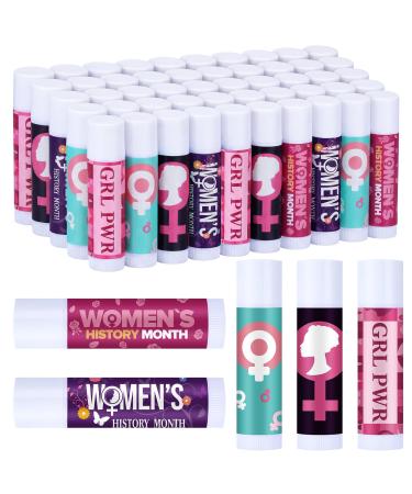 Loopeer 50 Pcs Women's History Month Lip Balms Women Empowerment Feminist Lip Balms Bulk Items Natural Moisturizing Lips Care Gift for Women Survivors Rights Female Awareness Inspirational Party Favor