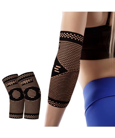 Fhmidic Copper Elbow Sleeve Elbow Compression Sleeve Elbow Brace For Tendonitis and Tennis Elbow Golfers Arthritis Bursitis Elbow Pain Relief Weightlifting and Recovery Fit for Men & Women Large
