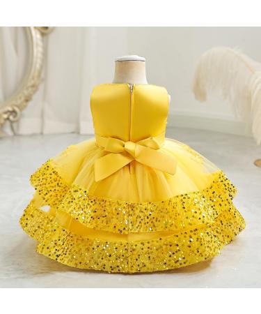 Miipat Baby Girl Sleeveless Sequin Princess Dress | 18-24 Months | Yellow - Buy Online on GoSupps.com