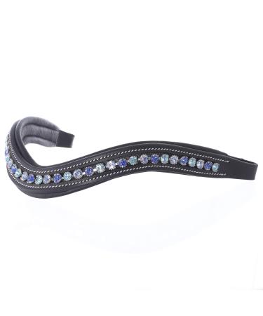 ExionPro Curved Padded Bling Crystal Leather Browband for Horse Bridles | Diamond Decorated Bling English Dressage Browbands | Crystal Color - Sapphire, Violet, Light Sapphire Havana (Choco Brown) Horse (Full Size)