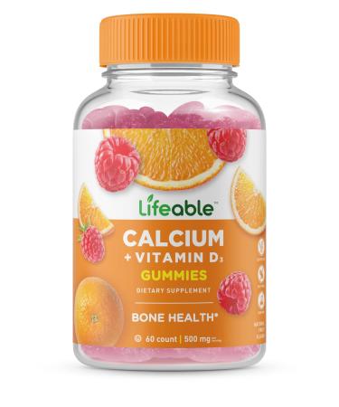 Lifeable Calcium 500 mg with Vitamin D3 1000 IU Gummies - Great Tasting Natural Flavor Vitamin Supplement - Gluten Free GMO-Free Chewable - for Bone Strength - for Adults Man and Women - 60 Gummies - Buy Online on GoSupps.com