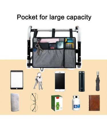 Caroo Walker Bag Basket with Cup Holder - Walker Rollator Organizer for Seniors & Elderly - Water-Resistant Gray Carry Pouch - Buy Online on GoSupps.com