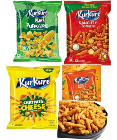Kurkure Mix Perfect for Snacking (Pack Of 4) Delicious Tasty And Twisty Treat Tea Snacks Share With Family And Friends Sold By Kidzbuzz (Kurkure Yummy Cheese Puffcorn) - Buy Online on GoSupps.com
