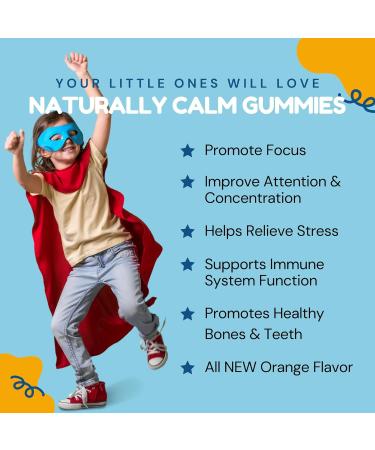 Dr. Klein's Naturally Calm Gummies For Kids. Orange Flavour. Relieves Restlessness & Nervousness. Includes Chamomile Extract and Large Leaf Linden Extract Plus Vitamins & Minerals to Support Stress Relief . Sugar Free. 30 Day Supply. 60 Gummies. - Buy Online on GoSupps.com