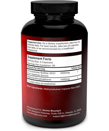 Glucosamine Sulfate Supplement 2000mg with MSM - 240 Vegetarian Capsules - No Shellfish or GMOs - Buy Online on GoSupps.com