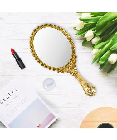 YUSONG Handheld Mirror with Handle - Travel Size Vintage Compact Mirror for Women - Gold Embossed Flower Design - Mini Makeup Mirror for Girls - Buy Online on GoSupps.com