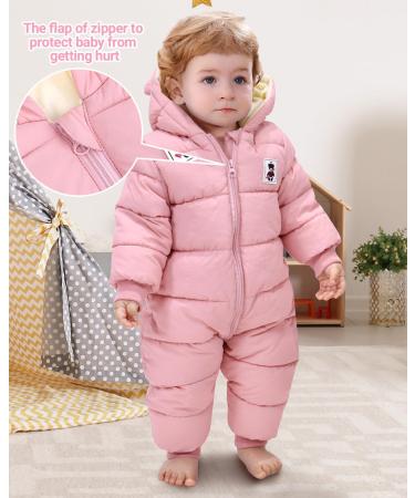 Baby Hooded Winter Romper Down Jacket Snowsuit Coat | Pink | 3-6 Months | Boys Girls Warm Bodysuit Outfits - Buy Online on GoSupps.com