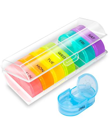 Weekly Pill Organizer 2 Times a Day AM PM Pill Box with 7 Detachable Pill Case Large Daily Pill Box Easy to Open BPA Free Medicine Organizer Box Double Protection Pills/Vitamin/Fish Oil/Supplements Rainbow
