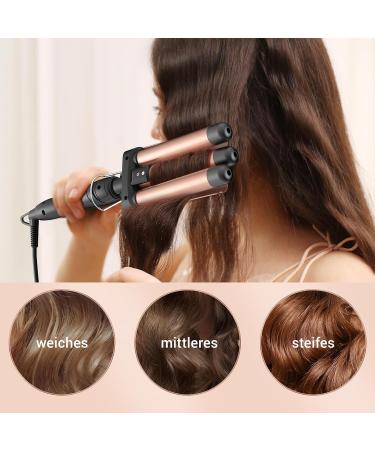 3 Barrel Curling Iron for Beach Waves - Adjustable Fast Heating Wave Iron in Rose Gold | Perfect for Long & Short Hair - Buy Online on GoSupps.com