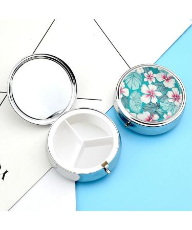 Round Tropical Hibiscus Pill Box - 3 Compartment Decorative Metal Organizer - Portable Pocket Pill Case | Style-34 - Buy Online on GoSupps.com