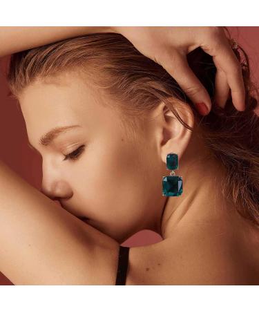 Vintage Emerald Square Drop Earrings | Luxury Green Crystal Jewelry for Women - Buy Online on GoSupps.com