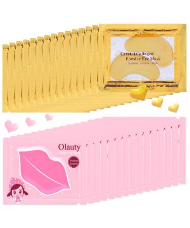 firstfly 30 Pairs Collagen Lip Masks & 24K Gold Eye Masks Reduce Dark Circles Puffy Eyes Undereye Bags Wrinkles Effectively Nourishes the Lip & Eye Skin Gel Eye Patches