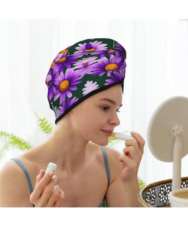 Purple Daisy Coral Velvet Dry Hair Cap Ideal for Home Travel Pool Parties & More | Quick Drying & Soft Comfort - Buy Online on GoSupps.com
