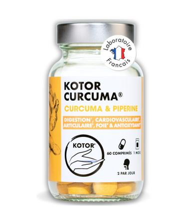 KOTOR Turmeric | Anti Inflammatory and Oxidant Joint Pain Difficult Digestion | 786mg | High Absorption Organic Turmeric | Curcumin + Piperine | 60 Tablets | Made in France