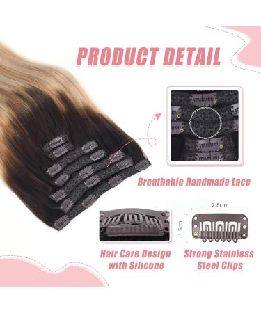 Vlasy 12 Clip in Human Hair Extensions T2/27+T2/60# - 7 Pieces Natural Straight Weft for Women (60g) - Buy Online on GoSupps.com