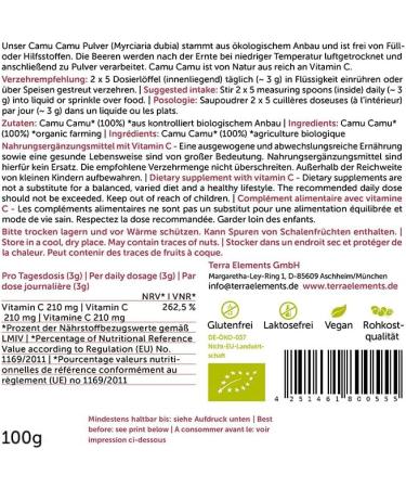  Terra Elements Terra Elements Bio Camu Camu Pulver 100g I Reich an Vitamin C I 100% Kidney I Vegan I Rohkost**G - Buy Online on GoSupps.com
