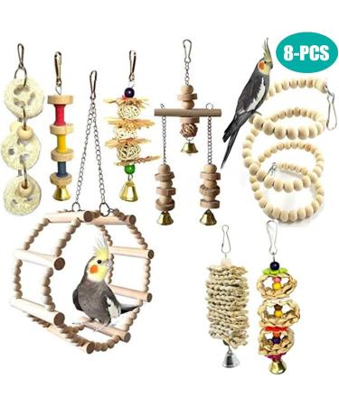 CHICAB 8 Colorful Parrot Toys - Natural Wood Hammock & Perch for Small Birds | Eco-Friendly Bird Toys - Buy Online on GoSupps.com
