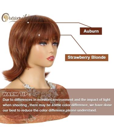Creamily Short Wig for Women - Pixie Cut Shaggy Layered Rocker Wig with Bangs in Auburn Strawberry Blonde - Buy Online on GoSupps.com