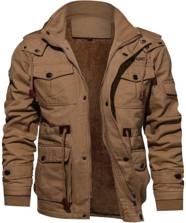 Buy Hanxiulin Oversized Plush Jacket - Warm Lined Men's Winter Parka | Fleece Hooded Coat in Khaki | XXL Available - Buy Online on GoSupps.com