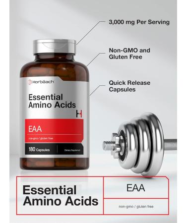 Horb ach Essential Amino Acids Supplement | 180 Capsules | BCAAs | Non-GMO & Gluten Free EAA | International Shipping Available - Buy Online on GoSupps.com