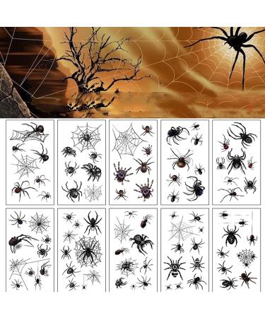beiling 10 Sheets Spider Web Temporary Tattoos Stickers Kids Adults Black Cobweb Fake Tattoos for Face Arms Legs Shoulders Cosplay Party Body Art Makeup Accessories DIY Water Transfer Temp Tattoos