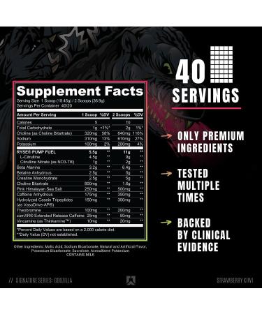 Ryse Signature Series Godzilla Pre Workout - Pump, Energy, Strength, Focus - Citrulline, Beta-Alanine, Caffeine - 40 Servings (Strawberry Kiwi) - Buy Online on GoSupps.com