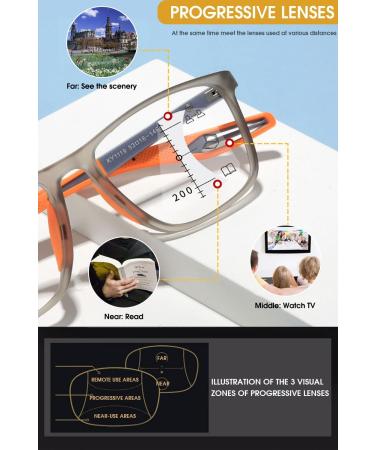 Vevesmundo Shitlill Progressive Multifocus Sport Glasses for Men & Women | Lightweight TR90 Design Gray & Orange 2.5X Magnification - Buy Online on GoSupps.com
