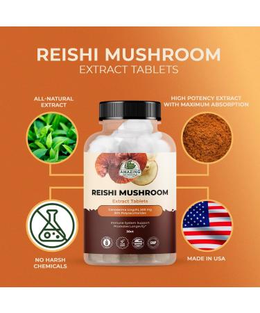 Reishi Mushroom 500mg Extract Tablets - 30% Polysaccharides - Natural Mushroom Complex for Overall Wellbeing and Immune System Support - 30 Count - Buy Online on GoSupps.com