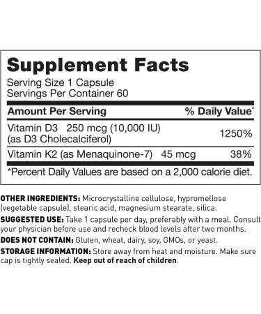 Dr. Amy Myers Vitamin D3 K2 - 10,000 IU D3 & 45mcg K2 MK-7 - Immune Support, Energy, Bone Health - Non-GMO 60 Capsules - Buy Online on GoSupps.com