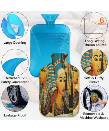 Egypt Painting Hot Water Bottle with Fluffy Cover - 2L Capacity for Kids & Adults - Vintage Art for Cozy Nights & Pain Relief - Buy Online on GoSupps.com