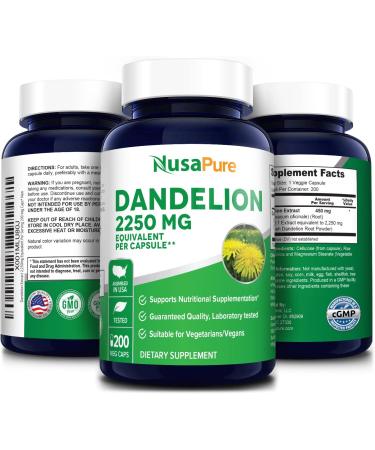 NusaPure Dandelion Root Extract 250mg - 200 Veggie Capsules - Non-GMO Gluten Free 5:1 Extract - Buy Online on GoSupps.com