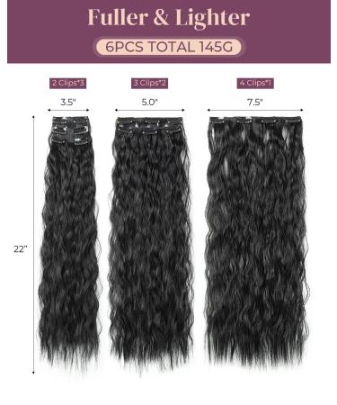 LONAI Clip In Hair Extensions 24 Black Mermaid Waves - Pack of 6 - Buy Online on GoSupps.com