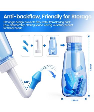 CYOUH Neti Pot Sinus Rinse Bottle 300 ML with 30 Nasal Wash Salt Packets and Sticker Thermometer Nose Wash Cleaner Pressure Rinse Nasal Irrigation for Adult & Kid BPA Free (Blue) - Buy Online on GoSupps.com