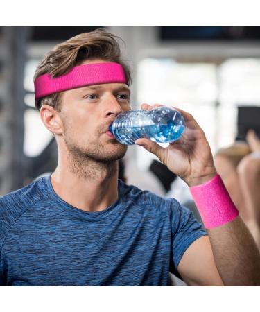 Shop Soft Cotton Piece Sweatband Set | Fitness Headband & Bracelet for Men & Women - Perfect for Running in Pink - Buy Online on GoSupps.com