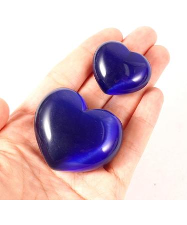 Soulnioi Dark Blue Cat's Eye Crystal Heart Worry Stones - 2Pcs Set for Reiki Therapy and Meditation - Buy Online on GoSupps.com