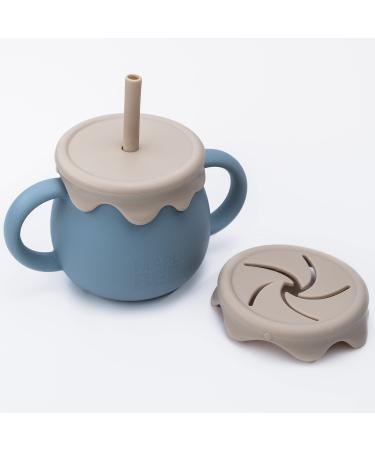 Silicone 2-in-1 Sippy N Snack Cup No Spill BPA Free Drop Proof Dishwasher Microwave Safe (Blue)