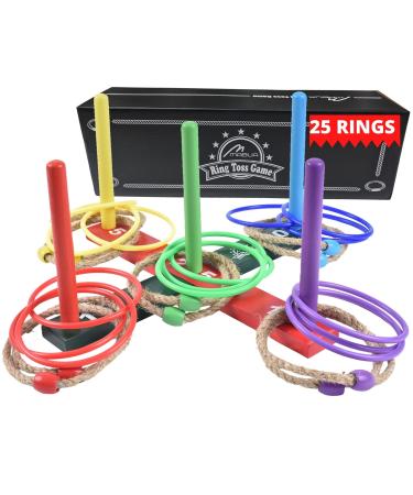 MABUA Ring Toss Game for Outdoor - 25 Ropes, 5 Pegs ,1 Carry Bag - Yard, Outdoor Games for Adults and Family  Ring Toss Rings, Backyard, Horse, Fun, Lawn, Outside, Indoor, Ring Toss Games for Adults