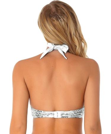 ACSUSS Women Belly Dance Costume Halter Bra Top with Rhinestone Tassel Sequins - White - Buy Online on GoSupps.com