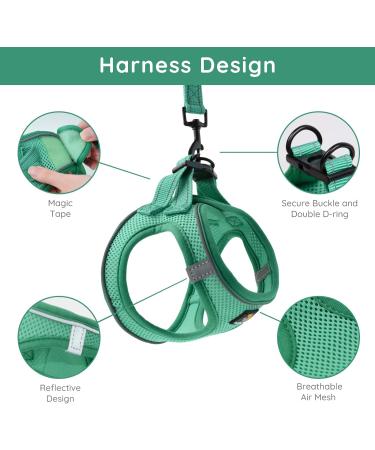 Bella & Pal Dog Harness for Small Dogs - Step-In Air Mesh Reflective Breathable - Includes Leash & Dishes - Perfect for Puppies & Cats (Emerald M: 40-45cm) - Buy Online on GoSupps.com