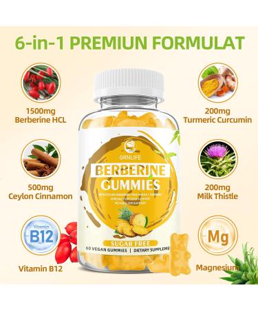 High Potency Berberine Gummies with Ceylon Cinnamon - 1500mg Immune & Metabolism Support Sugar-Free Pineapple Flavor - 60 Count - Buy Online on GoSupps.com