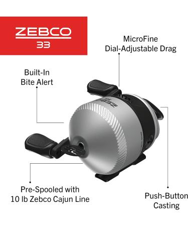 Zebco 33 Spincast Fishing Reel | Anti-Reverse, Bite Alert, Dial-Adjustable Drag | All-Metal Gears, Lightweight Graphite Frame | Silver/Black - Buy Online on GoSupps.com