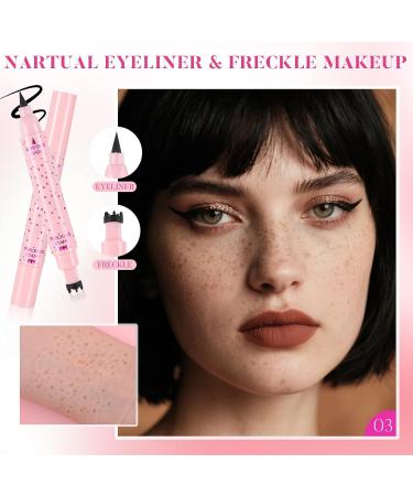 Real 2pcs Eyeliner Freckle Pen 2 in 1 Dark Brown Freckle Stamp and Black Liquid Eyeliner Water Resistant Natural Lifelike Freckles Makeup Soft Smooth Pen Magical Fake Freckles 2 PCS 03 Dark Brown - Buy Online on GoSupps.com